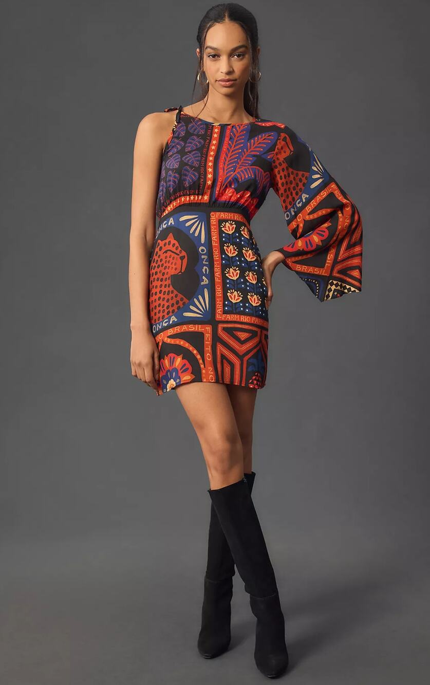 NWT Farm Rio Tropical Colors One-Shoulder Mini Dress - Size Small